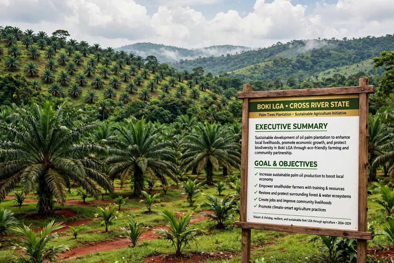 Palm plantation in a green landscape