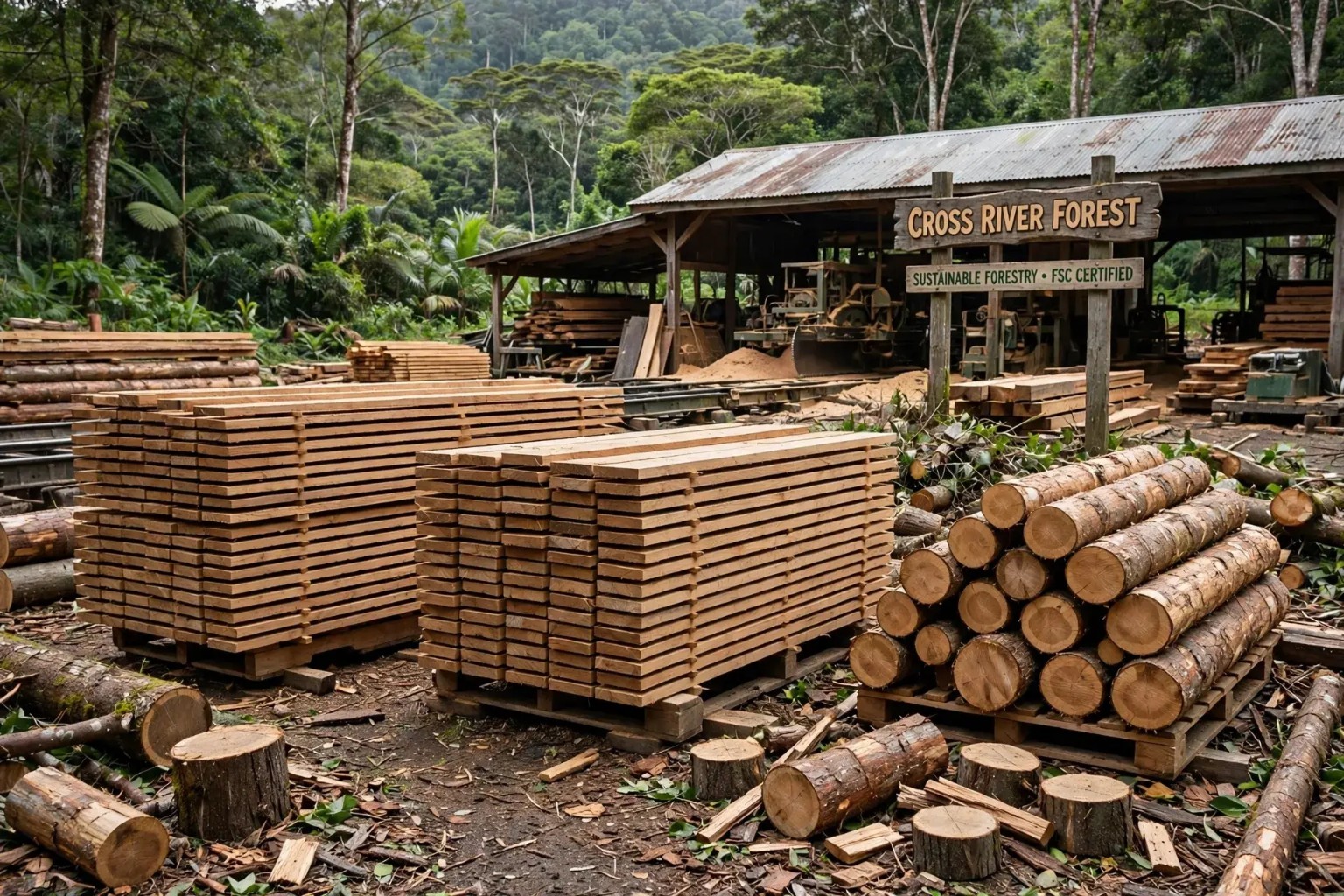 Timber stacked for supply